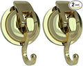 Heavy Duty Vacuum Shower Hooks, Glass Suction Cup Bathroom Robe Hooks - Reusable, No Hole Punched, for Garland Decoration (Gold, 2 Pack)