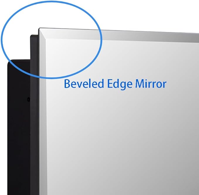 Black Plastic Medicine Mirror Cabinet for Bathroom with 16 x 28 inch Beveled Edge Mirror, Recessed and Surface Mount