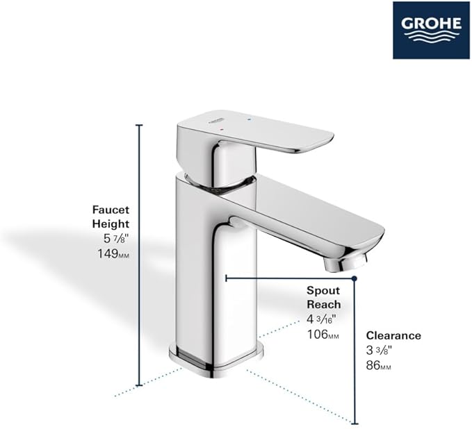 Grohe 101899EN00 Cubeo Single Hole Single Handle S-Size Bathroom Faucet, Less Drain, 1.2 GPM, Brushed Nickel