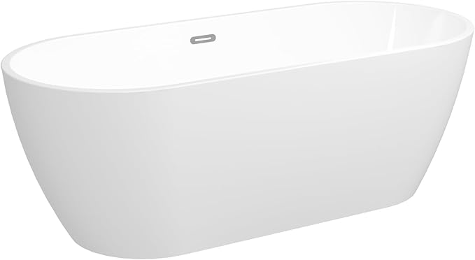 FerdY 67" Bali Elite Acrylic Freestanding Bathtub, Gracefully Shaped Freestanding Soaking Bathtub, Toe-Tap Chrome Drain and Minimalist Linear Design Overflow Included, cUPC Certified