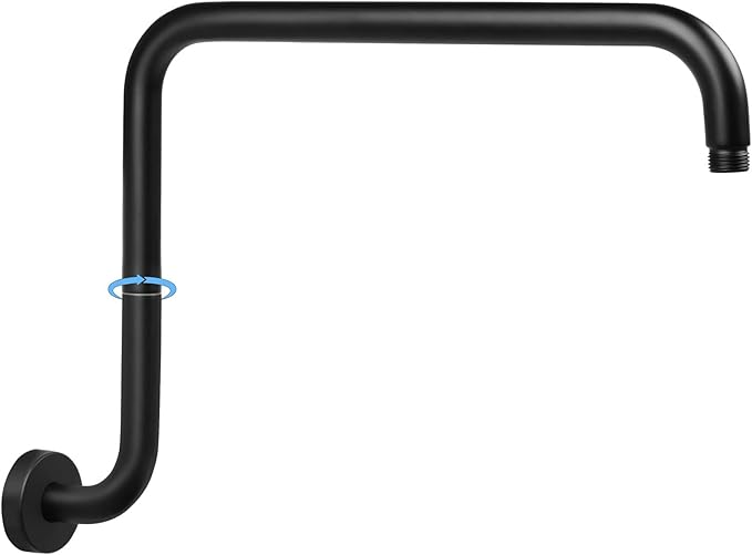 PHASAT Black Shower Head Arm,S Shaped Shower Arm with Flange,High Rise Shower Head Extension Matte Black,Shower arm Extension,PU9H01-M
