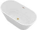 Logmey 59 In White Acrylic Freestanding Bathtub Oval Shape Soaking Tub with Gold Drain & Overflow Assembly for Classic and Modern Bathrooms