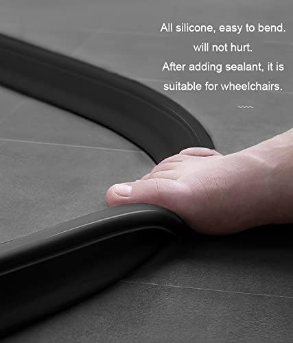 98Inch Collapsible Shower Threshold Water Dam 2" High Shower Barrier Water Stopper 2" Tall Shower Water Guard To Keep Water In Shower Dry And Wet Separation Bathroom Wheelchair Accessible Black