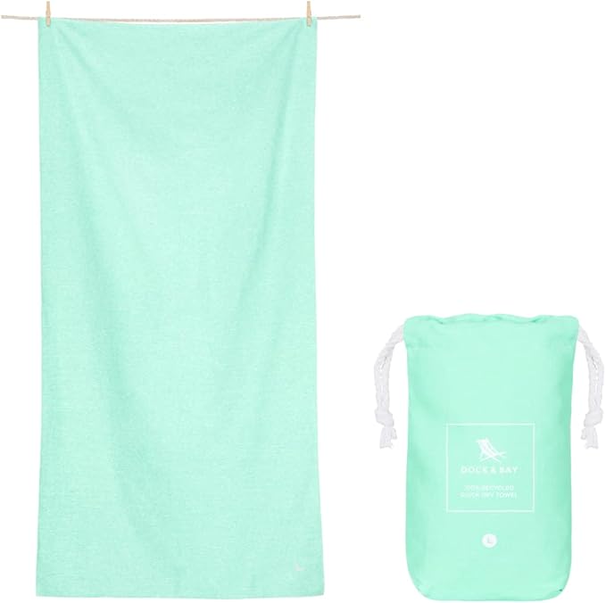 Dock & Bay Beach Towel - Quick Dry, Sand Free - Compact, Lightweight - 100% Recycled - Includes Bag - Essential - Rainforest Green, Extra Large (200x90cm, 78x35)