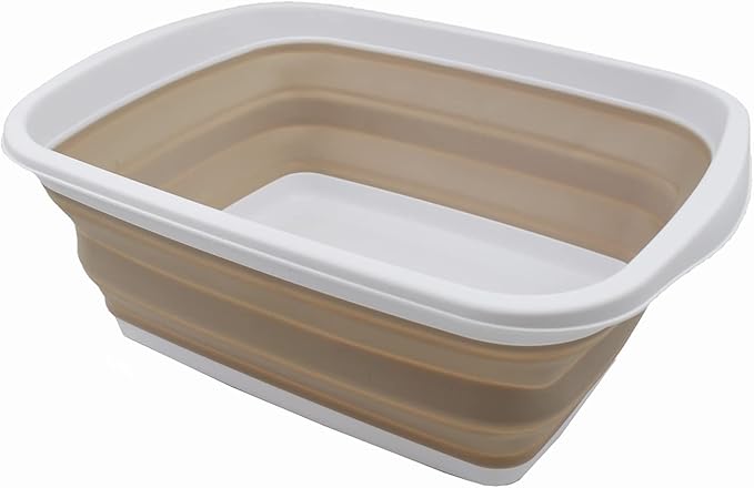 SAMMART 10L (2.6 Gallons) Collapsible Tub - Foldable Dish Tub - Portable Washing Basin - Space Saving Plastic Washtub (White/Latte, 1)