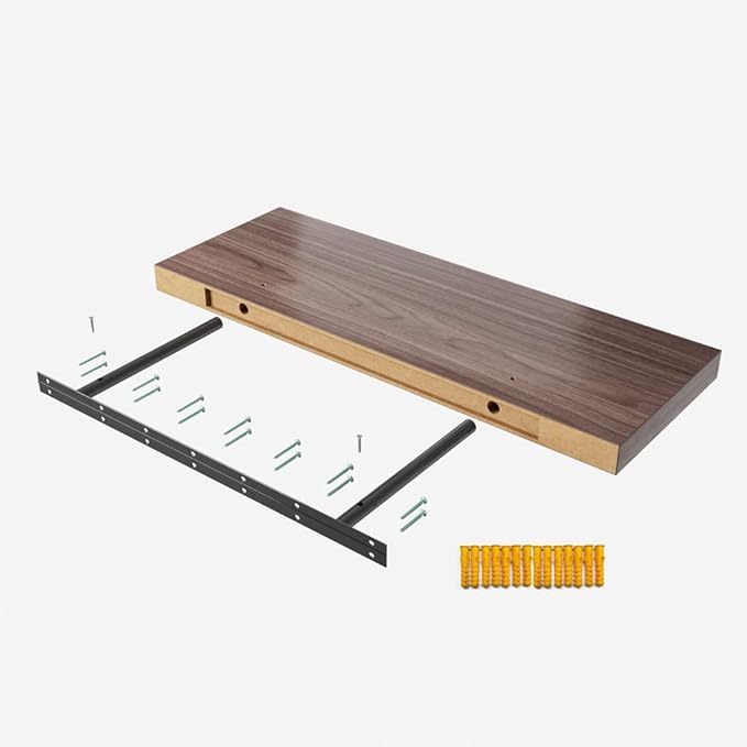 Floating Shelf, Set of 3 Wall Shelf, 24 in W x 12.75 in D x 2 in H Wooden Floating Wall Shelf with Invisible Brackets for Living Room/Bedroom/Bathroom/Kitchen Storage and Decor, Walnut