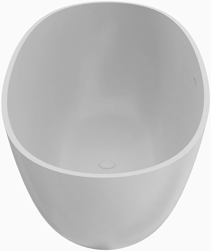 Premium 61" Solid Surface Freestanding Bathtubs, Repose-Grey Oval Stone Resin Tub with Overflow and Pop-up Drain