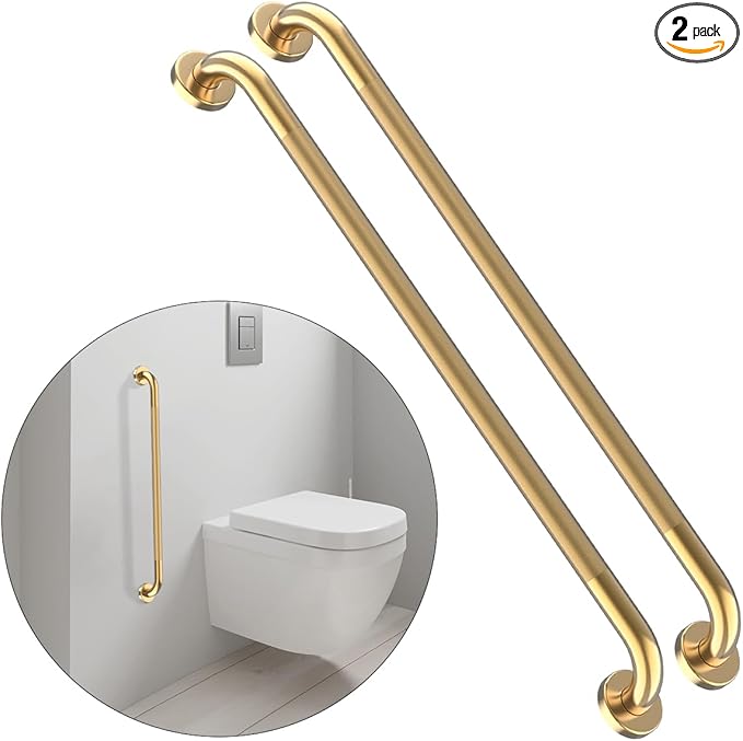 32 Inch Anti Slip Shower Grab Bar Gold, Munzong 2 Pack Bathroom Grab Bar, Knurled Bathroom Balance Bar,Safety Hand Rail Support Handicap Elderly Injury Senior Assist Bath Handle