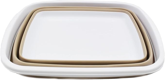 SAMMART 10L (2.6 Gallons) Collapsible Tub - Foldable Dish Tub - Portable Washing Basin - Space Saving Plastic Washtub (White/Latte, 1)