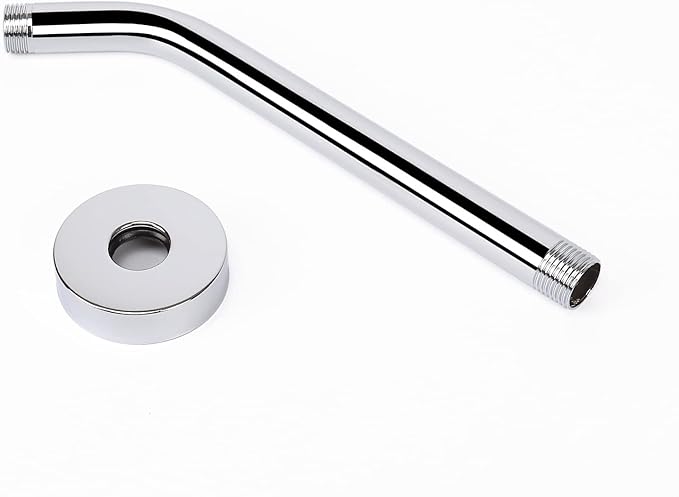 HarJue Shower Arm with Flange and Teflon Tape, Wall Mounted Shower Pipe 304 Stainless Steel Extension Arm for Fixed Shower Head & Handheld (10 Inch, Chrome)