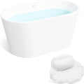 FerdY Shangri-La 47" Acrylic Freestanding Bathtub with Headrest, Small Classic Oval Shape Acrylic Soaking Bathtub with Brushed Nickel Drain & Overflow& Bath Pillow, cUPC Certified