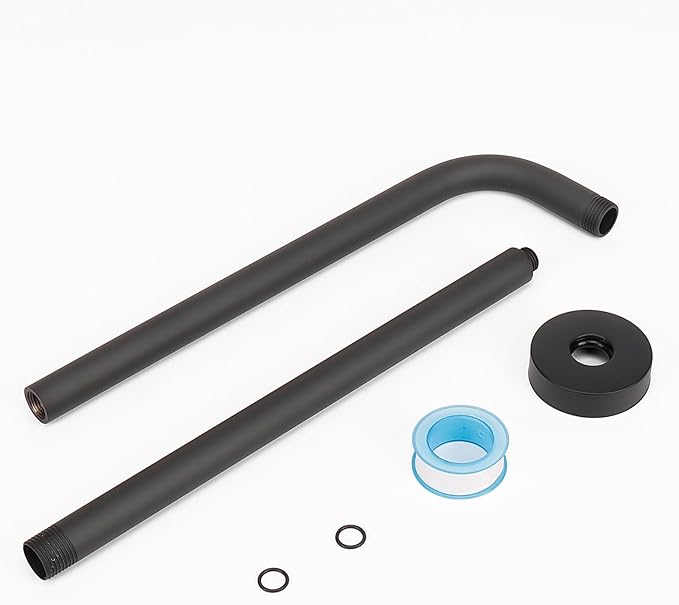HarJue Shower Arm with Flange and Teflon Tape, Wall Mounted Shower Pipe 304 Stainless Steel Extension Arm for Fixed Shower Head & Handheld (20 Inch, Matte Black)