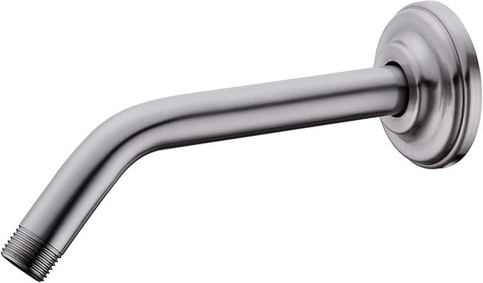 9 Inch Angled Shower Arm Brushed Nickel, Curved Shower Head Pipe with Flange, Bathroom Shower Neck Stainless Steel Wall Mounted Extension Extender Rain Rod