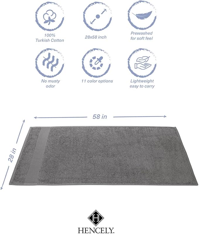 Hencely Premium Bath Towel Set of 4-28x58 Inches - High Absorbency, Quick Drying - 100% Soft Turkish Cotton Towels - Ideal for Home, Bathroom, Hotel, Spa, and Gym - Gray