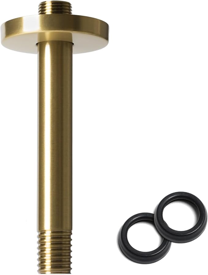 8 Inch Shower Arm with Flange, Ceiling Mounted Shower Head Extension Arm, 1/2 NPT Straight Arm for Rain Shower Head, Stainless Steel Shower Head Extension Replacement Pipe Arm, Gold
