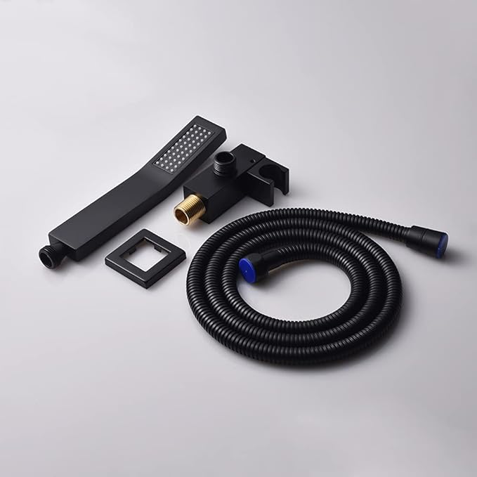 Brass Handheld Shower Head Kit Square Shower Heads with 59'' Stainless Steel Shower Hose And Adjustable Solid Brass Bracket High Pressure Hand Held Shower Head Combo, Matte Black