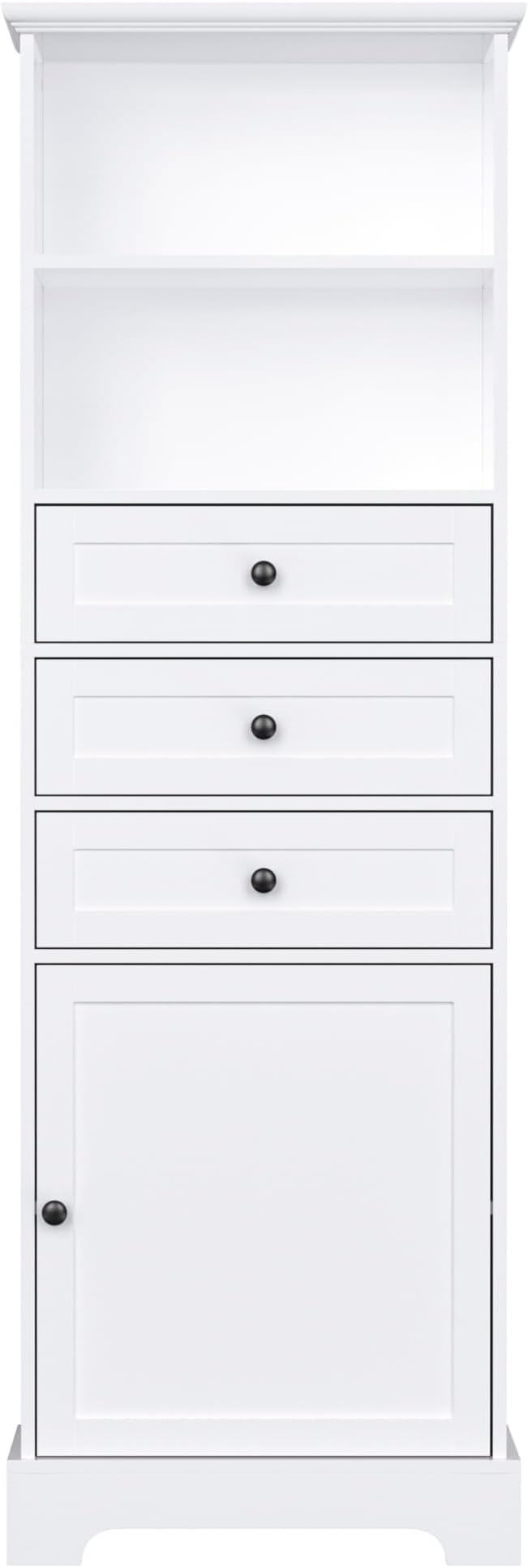 Favfurish 67" Tall Bathroom Storage Cabinet with Door and 3 Drawers,Modern Linen Cabinets w/Adjustable Shelf & 2-Tier Open Shelves,Freestanding Organizer for Bath Room,Study,Office,White