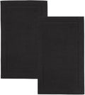 Hawmam Linen Black Bath Mats, 21 x 34 inches, Pack of 2-100% Ring Spun Cotton,[Not a Bathroom Rug] Banded Design, Highly Absorbent, Machine Washable for Bathroom Floor Towel