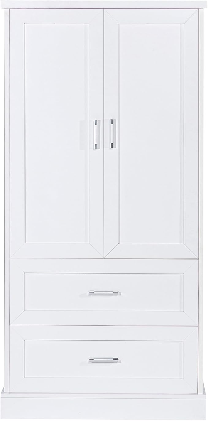 Merax 64" H Storage Cabinet with Drawers and Door Racks, Tall Freestanding Bookshelf Pantry Space Saver for Bathroom or Kitchen, Adjustable Shelf, White