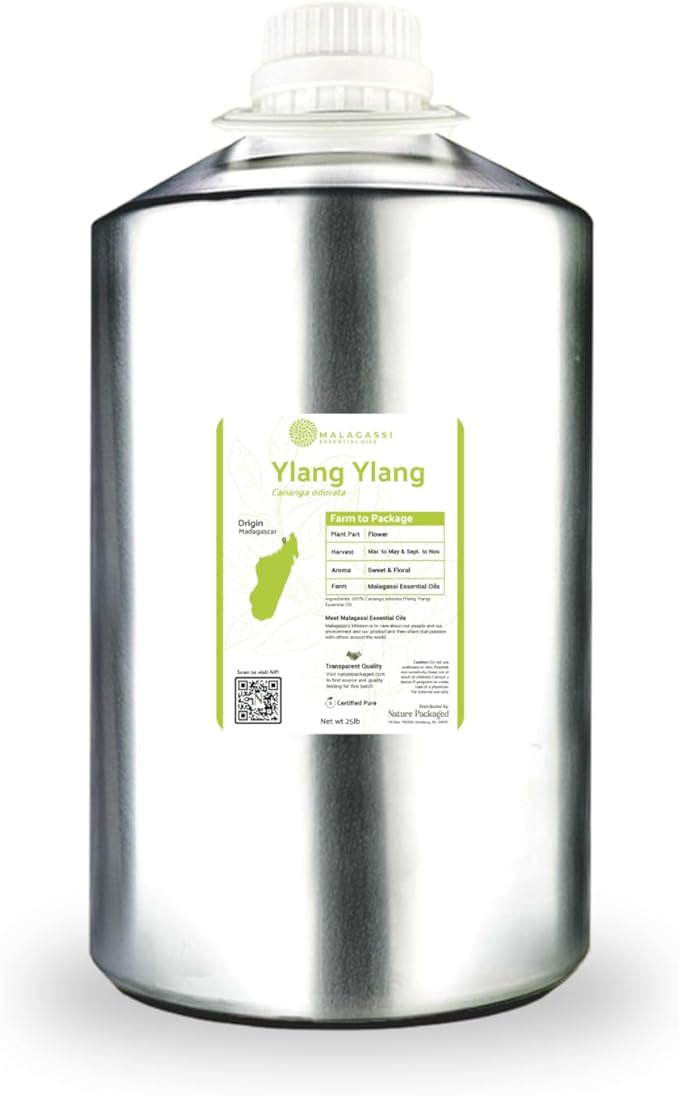 Ylang Ylang Essential Oil - Direct from Malagassi Essential Oils Madagascar - Steam Distilled - Aceite de Ylang Ylang for Aromatherapy, Diffuser, DIY Candle and Soap Making - 22lbs