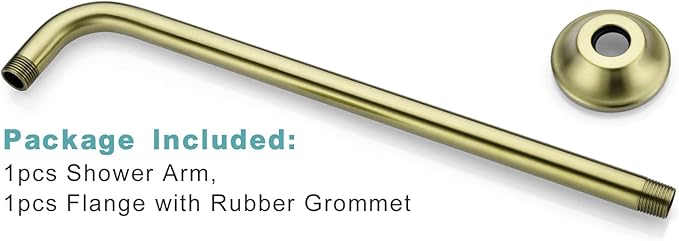BESTILL 16 Inch L-Shaped Shower Head Extension Arm, Shower Arm and Flange Included, Brushed Gold