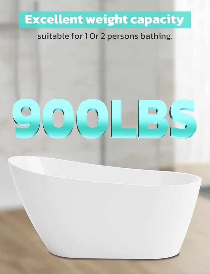 Freestanding Bathtub, 55 inch Acrylic Free Standing Soaking Bathroom Tub with Brushed Nickel-Finished Overflow and Anti-Clogging Drain, Easy Installation