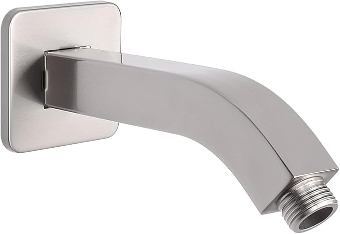 HarJue Shower Arm with Flange and Teflon Tape, Wall Mounted Square Shower Pipe 304 Stainless Steel Extension Arm for Fixed Shower Head & Handheld Shower (6 Inch, Brushed Nickel)