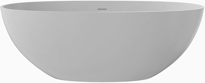 Premium 61" Solid Surface Freestanding Bathtubs, Repose-Grey Oval Stone Resin Tub with Overflow and Pop-up Drain