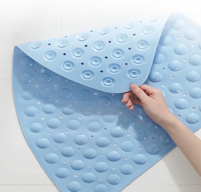 Mrcrypos Corner Shower Mats 31 x 31 Inches Bath Mat with Suction Cups and Drain Holes, Quick Dry Anti Slip Bathmat Machine Washable Shower Stall Mats for Bathroom, Baby Blue