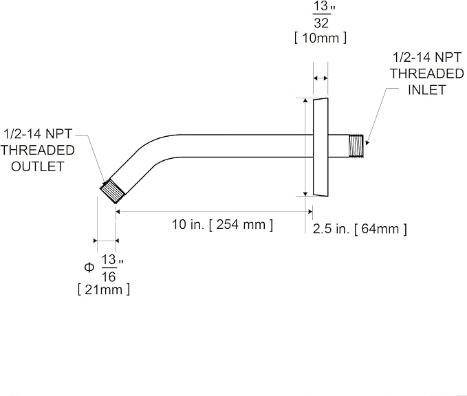OFFO Shower Arm with Flange, 10 in Brushed Nickel Wall Mount Replacement Angle Shower Head Arm Wall-Mounted For Fixed Shower Head & Handheld Showerhead