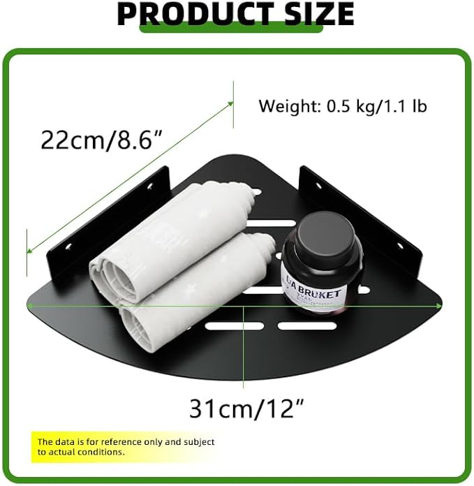 Metal Corner Shelf, Floating Shelves for Wall Mounted Bathroom Shelves, Storage Organizer for Toilet, Dorm and Kitchen Black 12x8.6 inch(31x22cm)