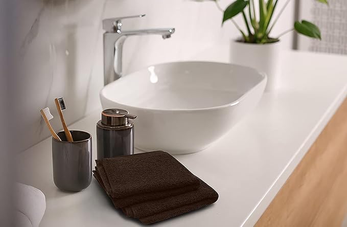 Softolle 100% Cotton Washcloths 24 Pack (12x12 Inches) Soft, Highly Absorbent Washcloth, Face Towels, Wash Cloths for Face, Ring Spun, Bulk Pack (Brown)