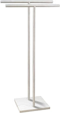 40.3 Inch Standing Towel Rack Bath Sheet Holder with Marble Design Base for Bathroom Floor 2 Tier Towel Holder Stand 304 Stainless Steel Brushed Nickel(Same Height)