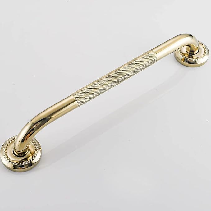 Textured Shower Grab Bar, 16-Inch Bathroom Support Rails, Stylish Safety Armrest Hand Rail, Polished Brass/Gold Finish, Good for Senior, Kids, Elderly