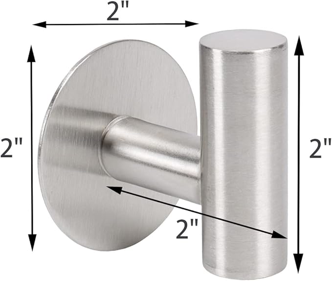 TocTen Bath Towel Hook, Strong Self Adhesive Robe Hook, SUS 304 Stainless Steel Stick on Wall Coat/Clothes Hook No Drilling, Shower Wall Hook for Bathroom Kitchen Office Closet(Brushed Nickel, 5 Pack)