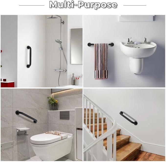 Grab Bars for Shower, 1 Pack 24-Inch Anti Slip Shower Handles for Elderly, Safety Shower Grab Bar, Stainless Steel Handicap Grab Bars for Bathroom (Black 1" Diameter)