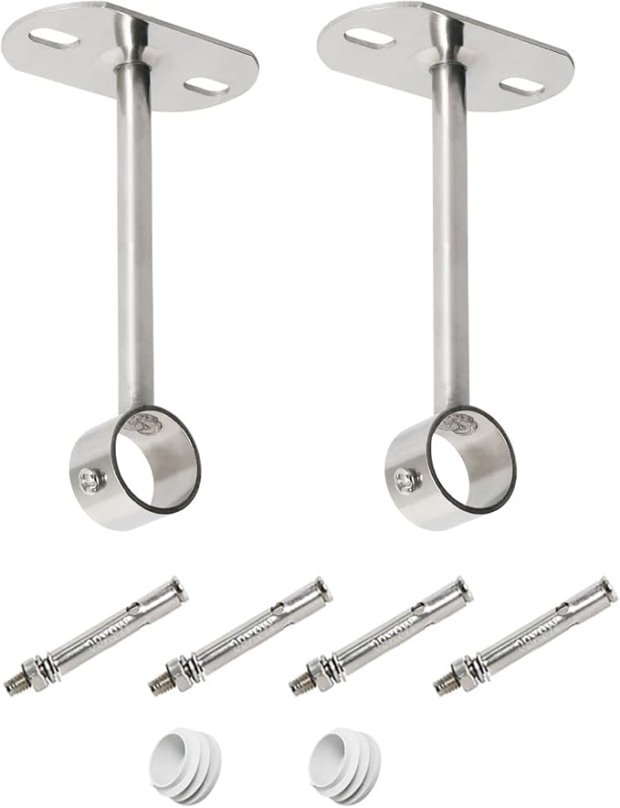 2Pcs ID25mm (1"), L200mm, Clothes Rail mounting Bracket, Shower Curtain Closet tie Rod Support Frame, Curtain Rod Flange Socket, Suitable for Ceiling or Wall mounting