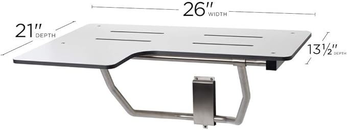 Seachrome 26" x 22.5" Lift-Assist ADA L-Shaped Reversible Bathroom Shower Bath Transfer Seat, Folding Wall-Mounted White Phenolic Seat