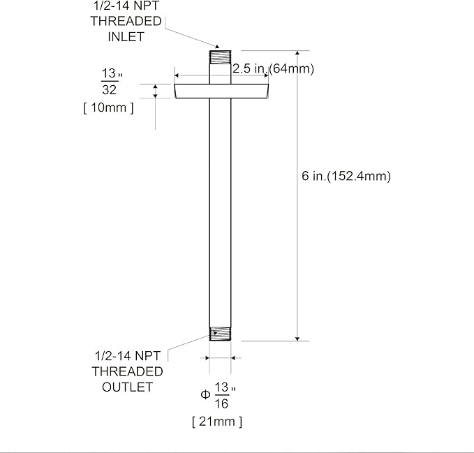 OFFO Shower Arm with Flange, 6 in Ceiling Mount Replacement Rain Shower Head Straight Arm Ceiling-Mounted For Fixed Shower Head & High Pressure Rain, Matte Black