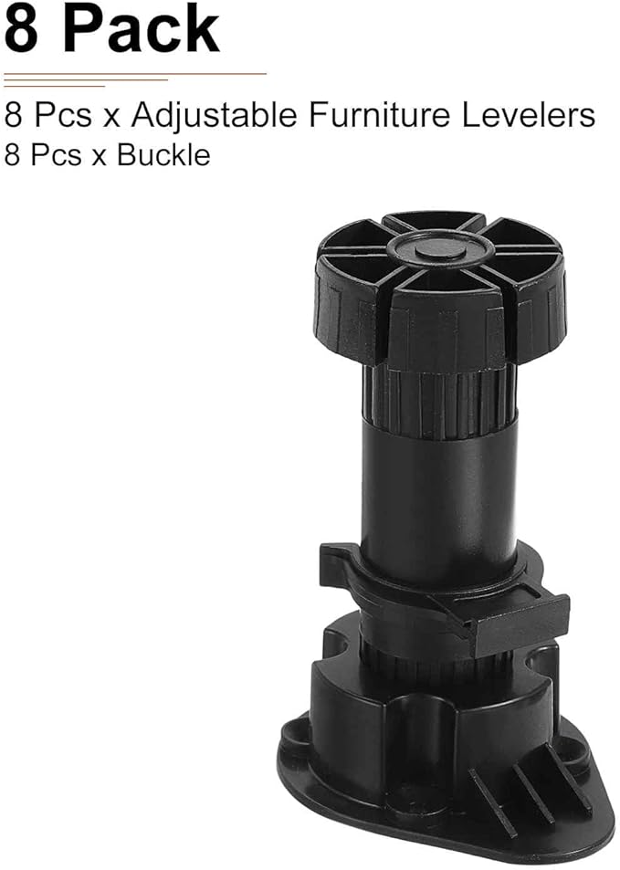 100x44mm(LxW) Adjustable Leveling Feet - 8Pack- Good for Furniture - Leveler Support Frame Replacement Legs - Black