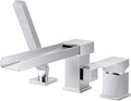 Waterfall Roman Tub Filler Faucet, Deck Mount Bathtub Filler with 360°Swivel Spout, 3 Holes Bathroom Tub Faucet with Sprayer, Chrome