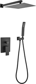 WELLFOR Matte Black 10-in Wall Mounted Shower Faucet Set with 2-way Diverter & Pressure-balanced Valve Dual Head Built-In Shower Faucet System, 2.5 GPM, Bathroom Shower Faucets Sets Complete