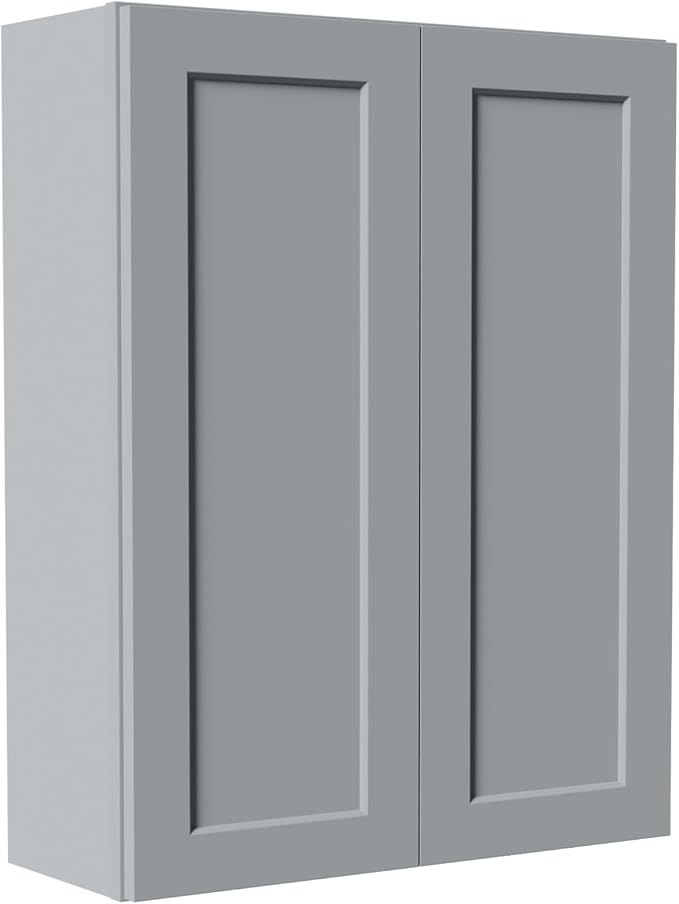 33 Inch Laundry Room Cabinets Wall Mounted, Solid Wood Over The Toilet Storage Cabinet, Bathroom Organizer Cabinets with 2 Door & 3 Shelves, Easy to Assemble for Kitchen, Garage - Dark Gray