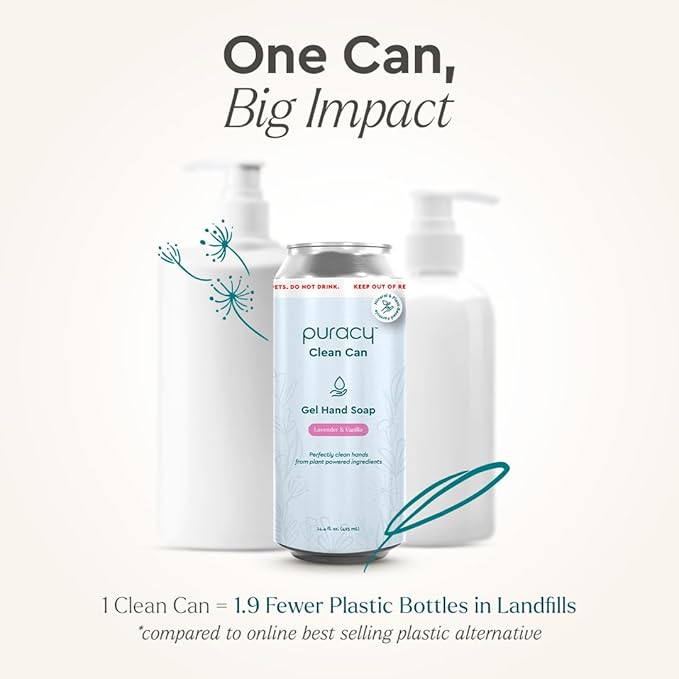 Puracy Gel Hand Soap Clean Can Starter Set - Plant-Powered Natural Hand Soap As Seen on TikTok, Non-Toxic, Sulfate-Free Liquid Gel Handwash (Lavender & Vanilla, 14.4 fl oz)
