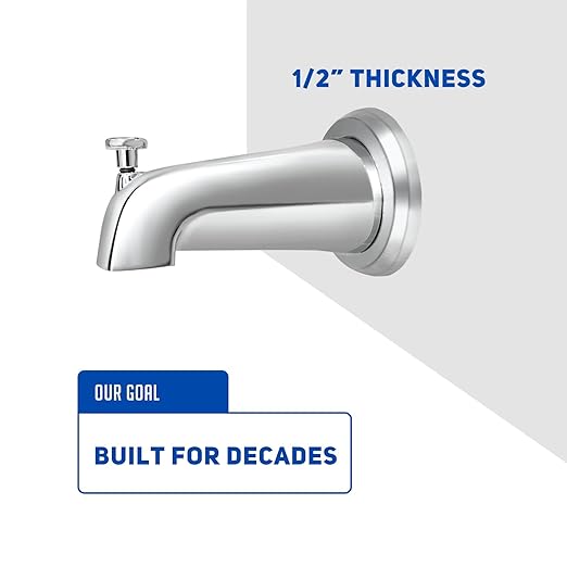 1/2" Thick Spacer for Tub Spout, Flange Trim Ring for Bath Faucet, Eschutcheon Cover Plate for Spigot with Split PVC Blocking Water, Shower Pipe Remodeling Sealer (304SUS-Chrome)