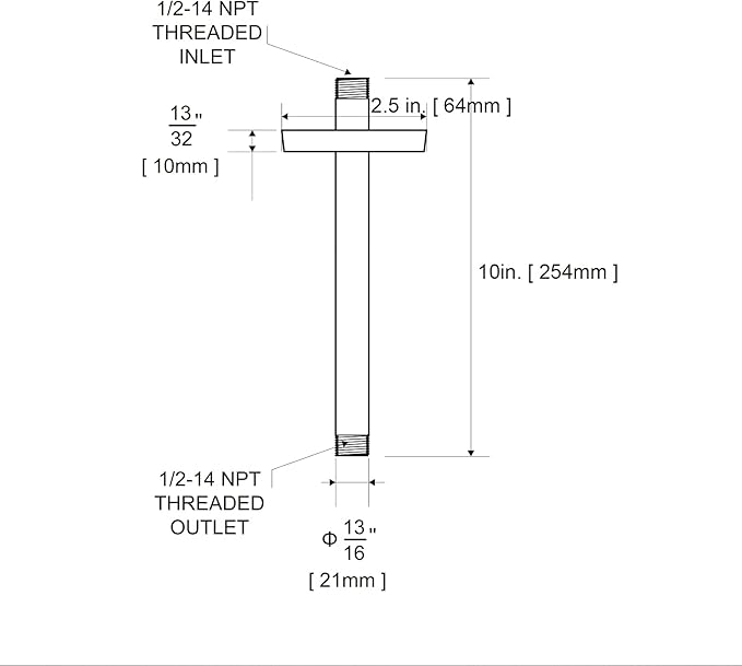 OFFO Shower Arm with Flange, 10 in Brushed Nickel Ceiling Mount Replacement Rain Shower Head Straight Arm Ceiling-Mounted For Fixed Shower Head & High Pressure Rain