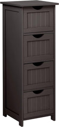 Bonnlo Skinny Bathroom Floor Storage Cabinet, 12 Inch Wide Deep Small Storage Organizer with 4 Drawers, Wooden Modern Espresso Thin Free Standing Tower Cabinet w/ 4 Cute Drawers for Bathroom