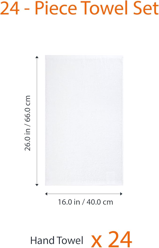 Amazon Basics Soft and Thick Cotton Hand Towels, 16 x 26 in, White, 24-Pack