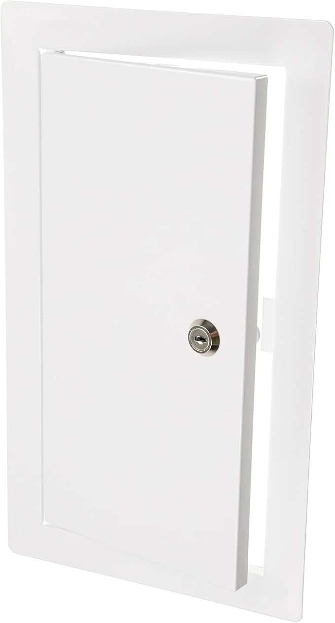 6" x 12" Lockable White Metal Access Panel. Service Shaft Door Panel with Key. Plumbing, Electricity, Heating, Alarm Wall Access Panel for Drywall. Bathroom Services Access Hole Cover.