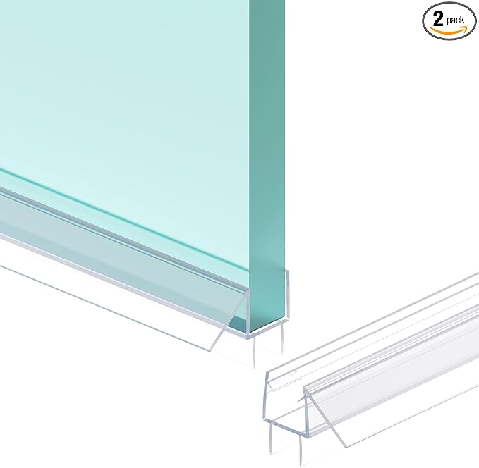 Shower Door Bottom Seal Strip, 2PCS Seal Strip, Ultra Clear PVC, 36" Length, Fits 12mm Thick Glass, Prevents Leaks, Easy Installation, No Adhesive Required (Ultra Clear, 36in for 1/2"(12mm) Door)